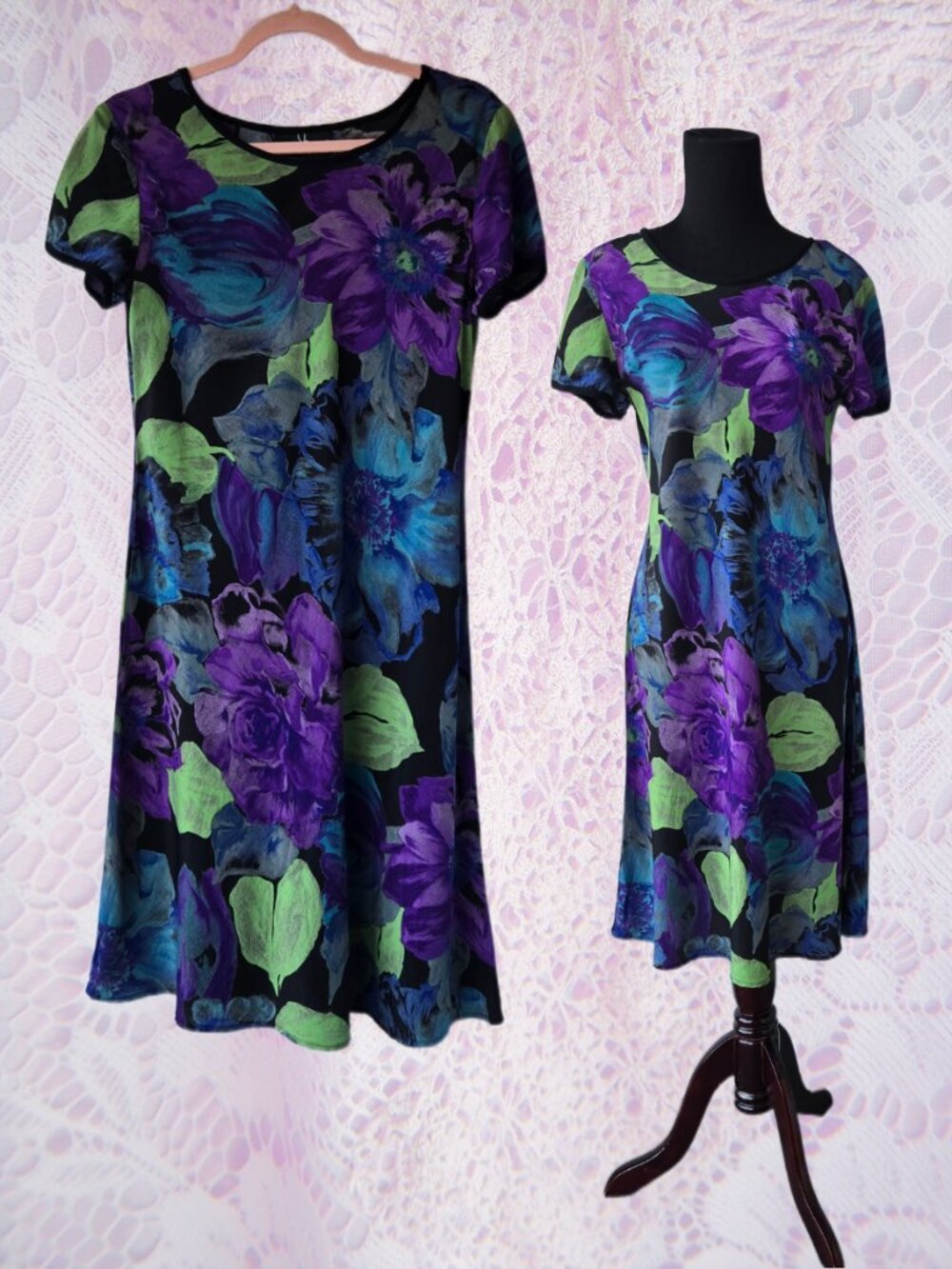 Carole Little Dress Vintage 90s-Style Midi Length Floral Purple Rose